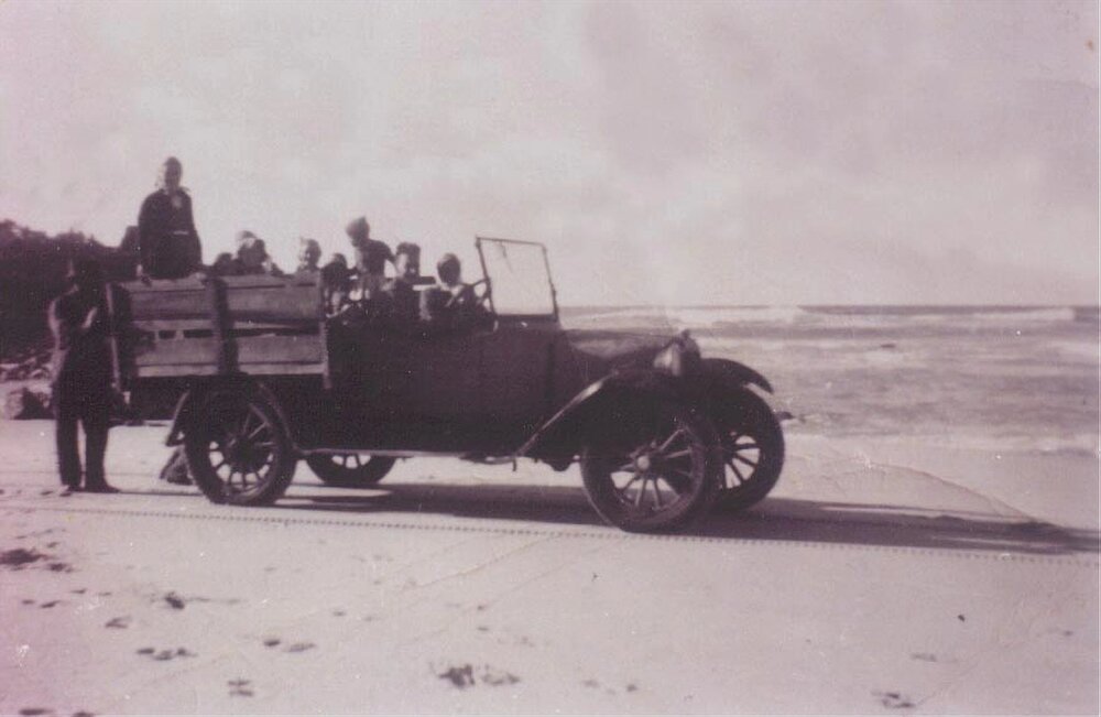Massoud Family beach buggy, Noosa North Shore, 1929