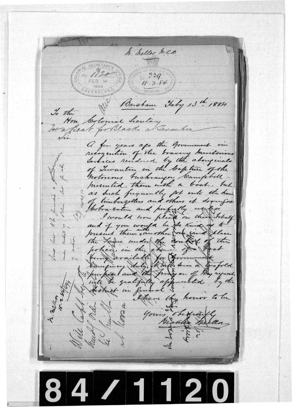 Inwards correspondence, Colonial Secretary's Office, 14 February 1884  