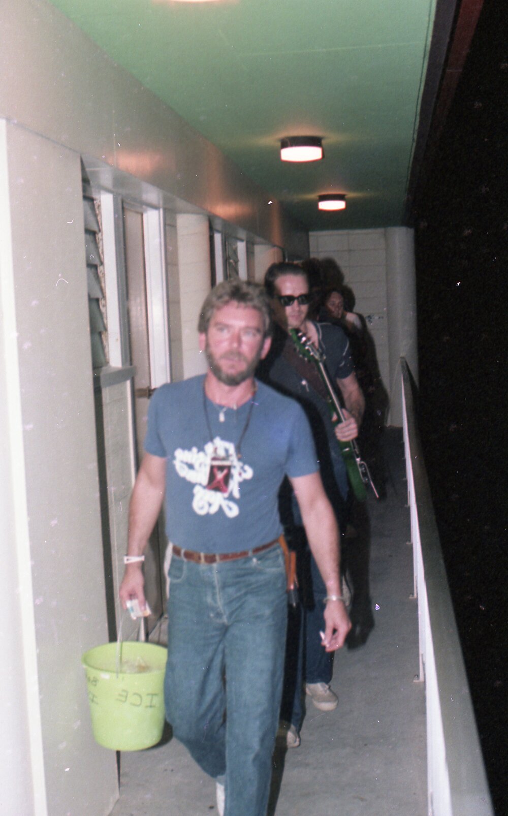 Before the concert, The Angels and roadies, Thompson&rsquo;s Hotel, Mooloolaba approx. 1981-82