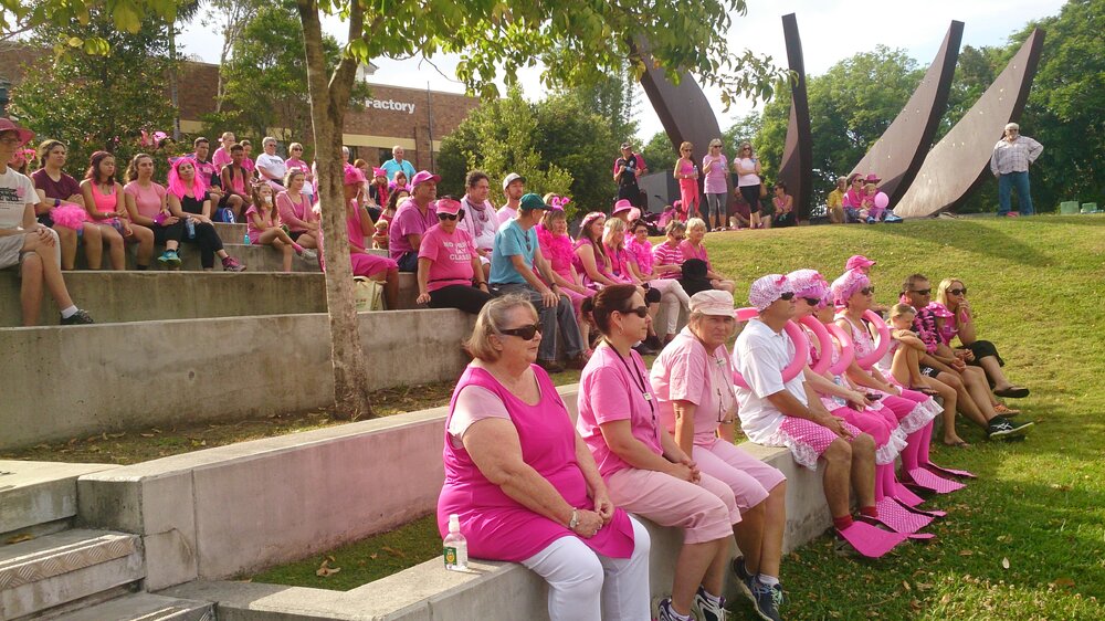 Pink Precinct Trail participants, outside Cooroy Library, 20 October 2016