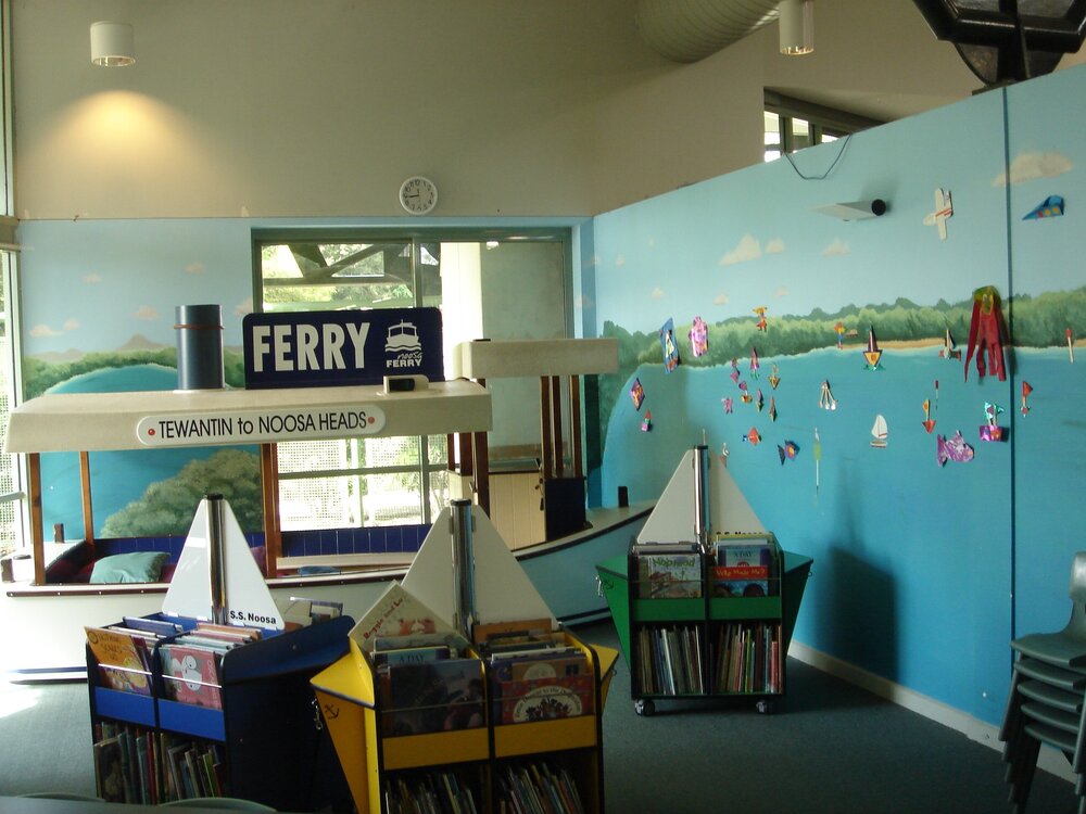 Children's area showing ferry and mural, Noosaville Library, February 2008