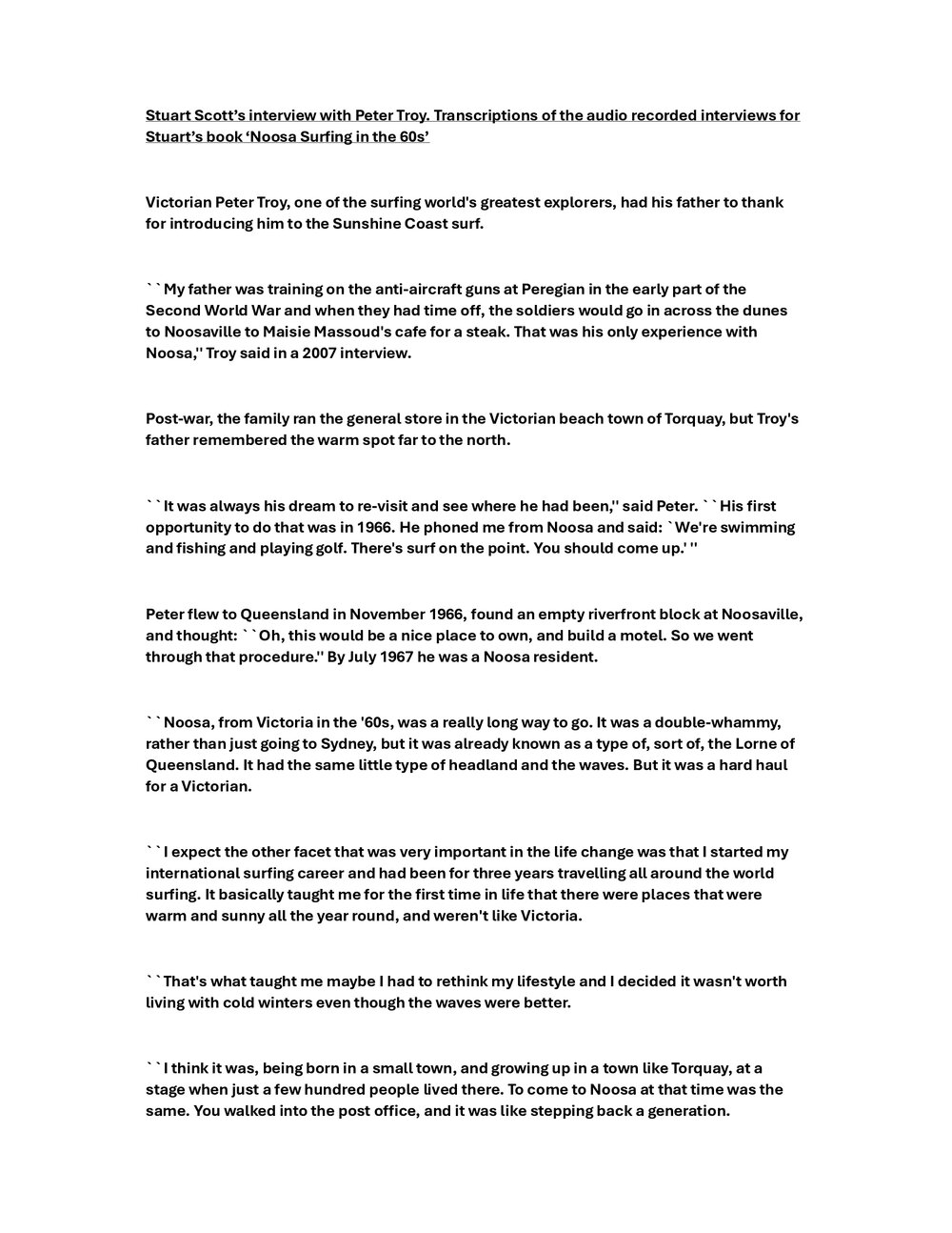 Interview with Peter Troy - by Stuart Scott