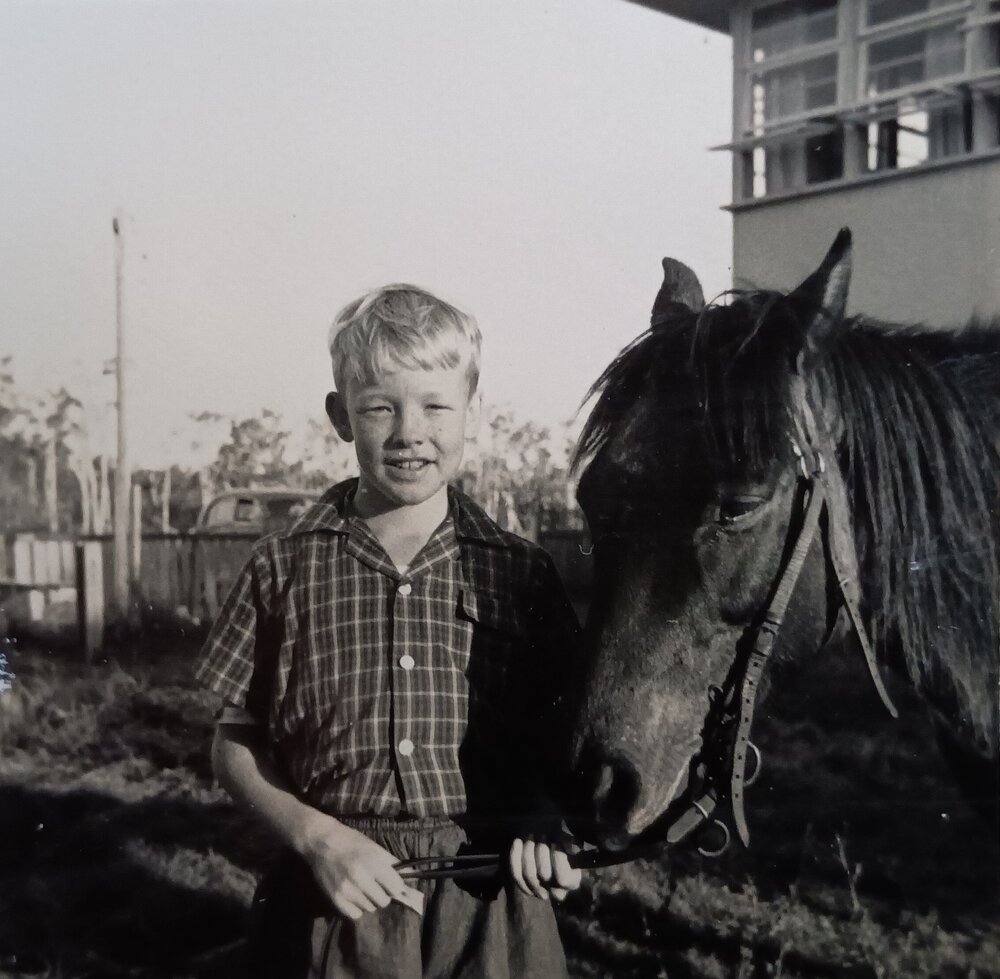 Boy and his horse, Robert Street, Noosaville, 1950