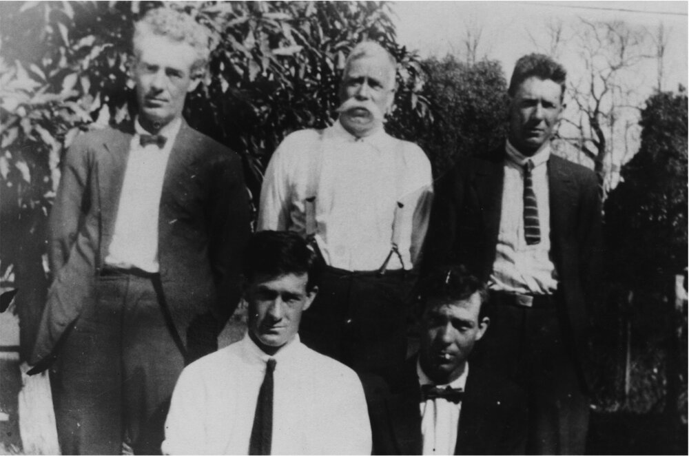 Percy Jnr, Percy Snr, Leslie Armitage (back l-r), William (Bill) and Victor Armitage (front l-r), Pomona, ca 1920