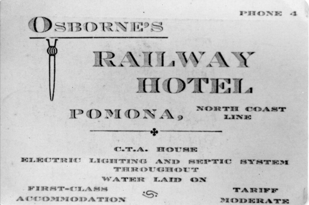Osborne's Railway Hotel, Business Card, Pomona