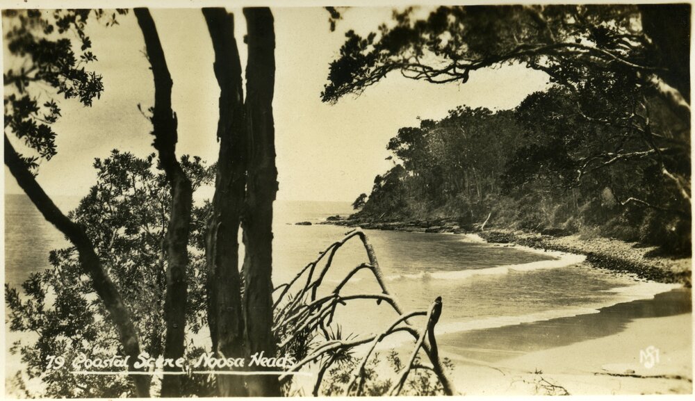 Beach scene, Noosa Main Beach, Noosa Heads, ca 1940s