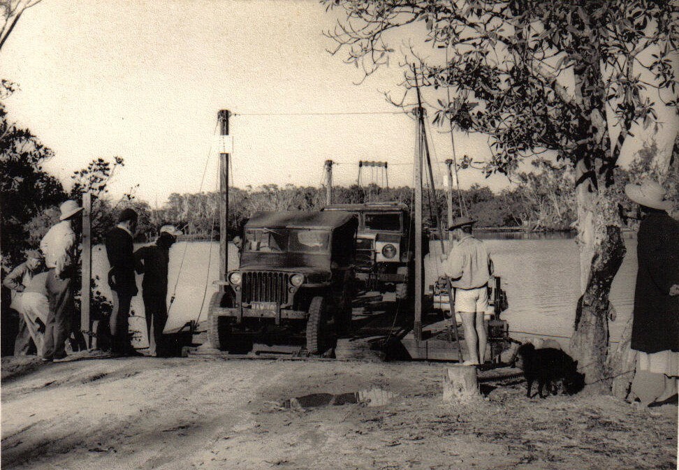 Mineral Sand mining barge, Noosa River, ca 1970s