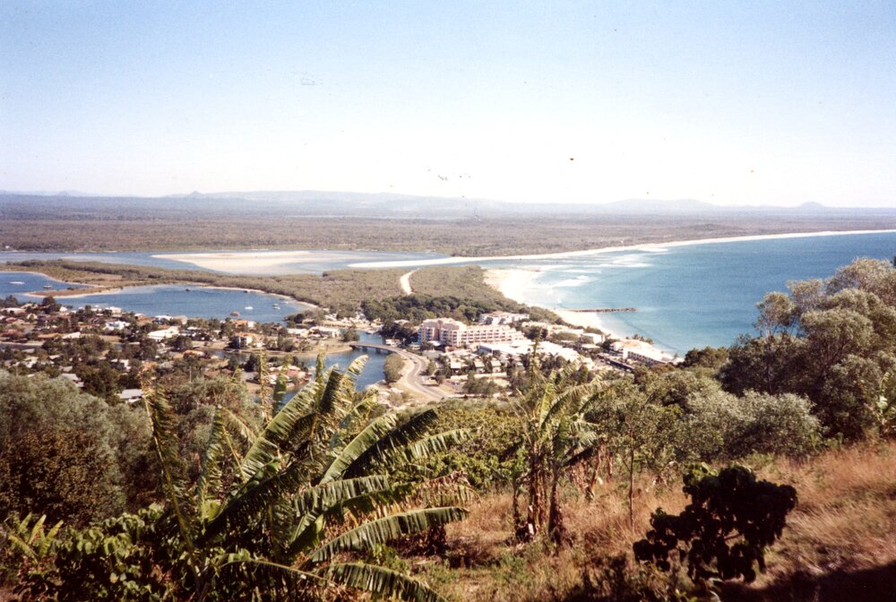 Aerial view, Hastings Street and Noosa Woods, Noosa Heads, October 1990