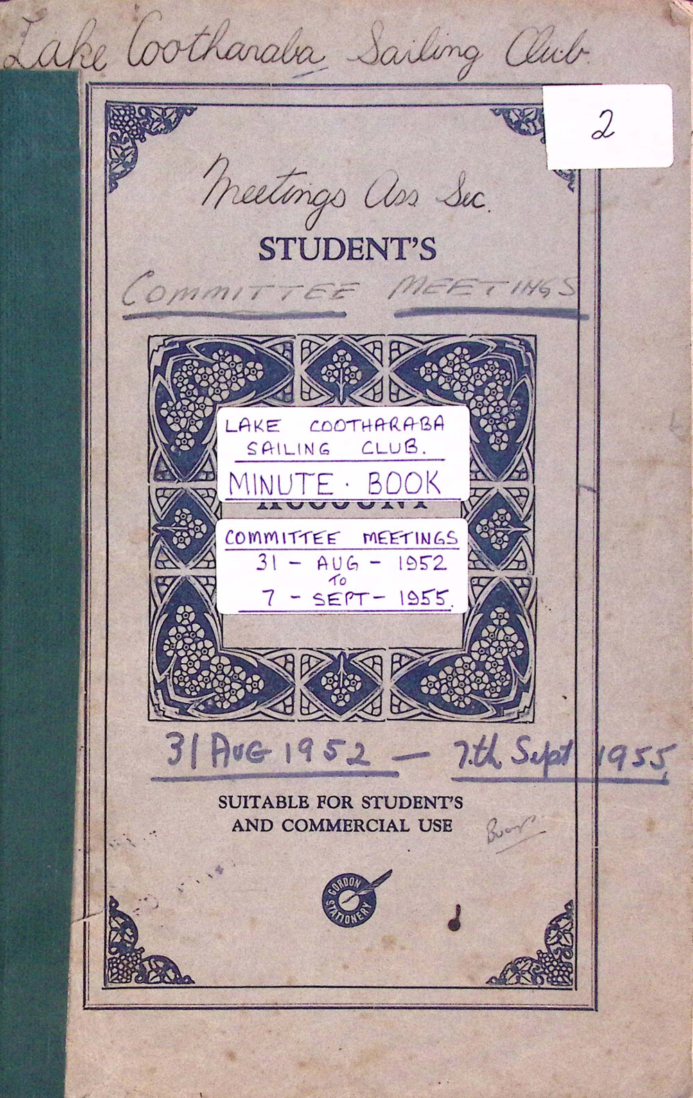 Lake Cootharaba Sailing Club Meeting Minutes, August 1952 - September 1955