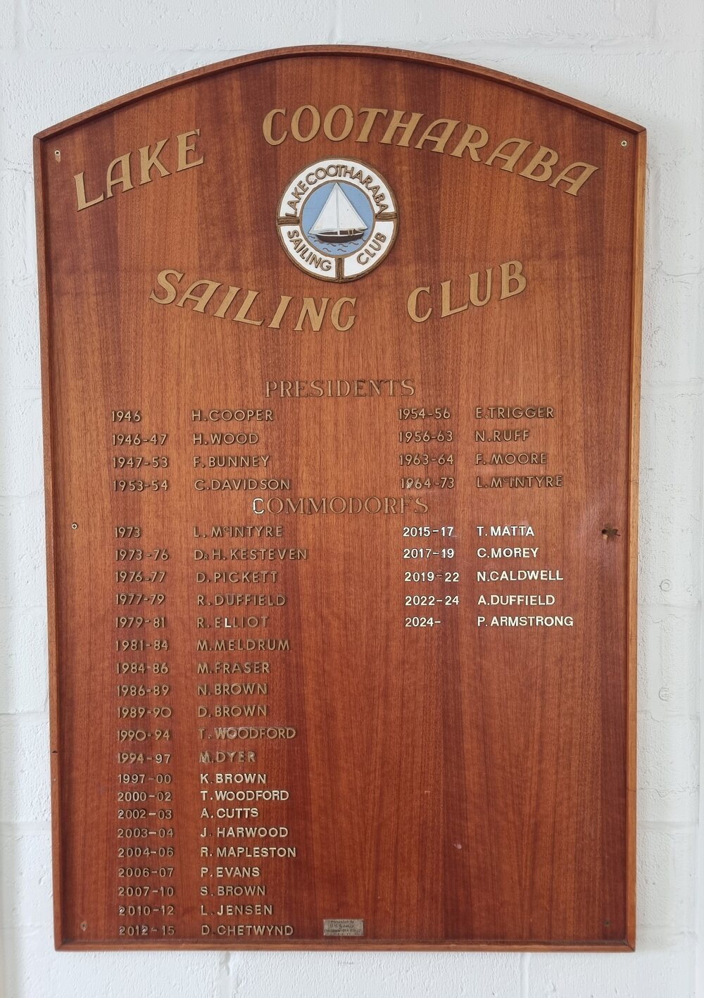 Honour Board, Lake Cootharaba Sailing Club, Boreen Point, January 2026