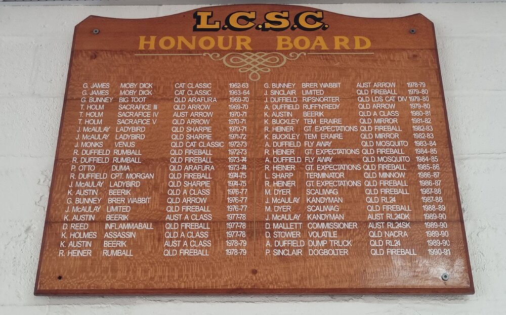 Honour Board, Lake Cootharaba Sailing Club, Boreen Point, January 2026