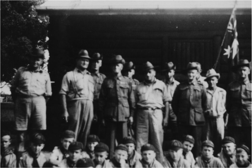 Community talk, WWII Soldiers and Pomona Cub group, Pomona, ca 1940s