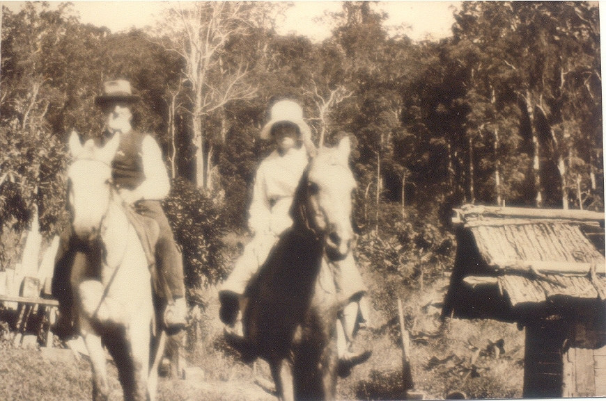 Mr H. Airton with daughter Edie, Bunney Family farm, Kin Kin, 1929
