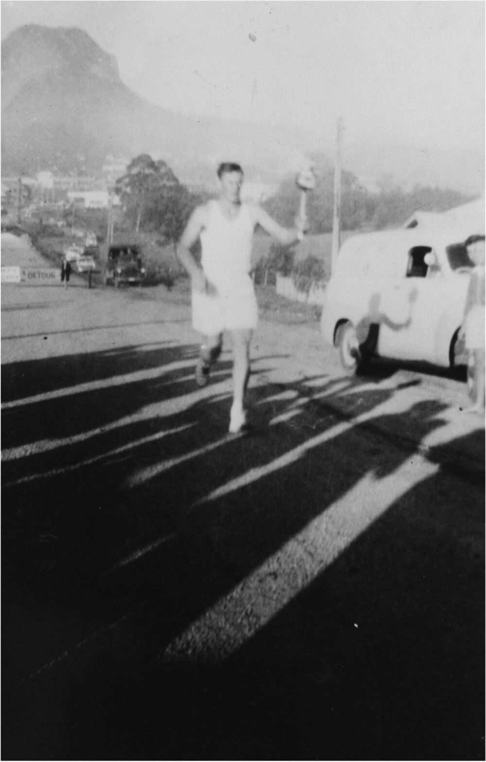 Torch bearer, Alan Bradow, Olympic Games torch relay, Pomona, November 1956