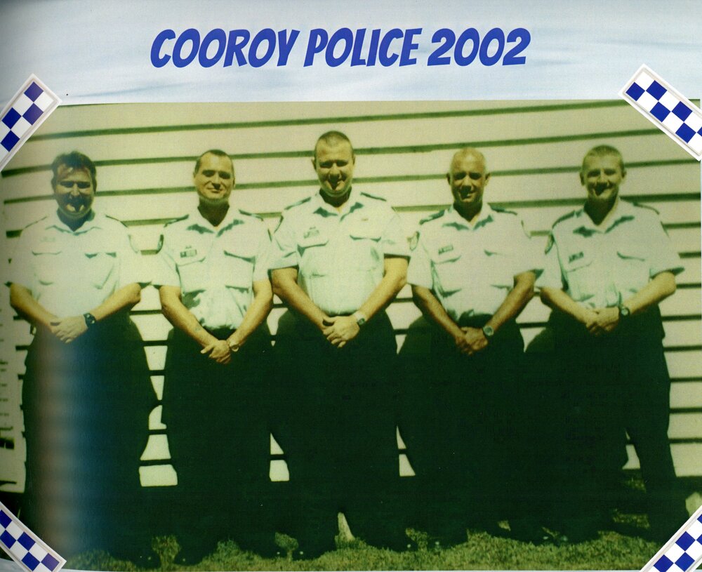 Mal Scott (c) and fellow officers, Cooroy Police Station, 35 Maple Street, Cooroy, 2002