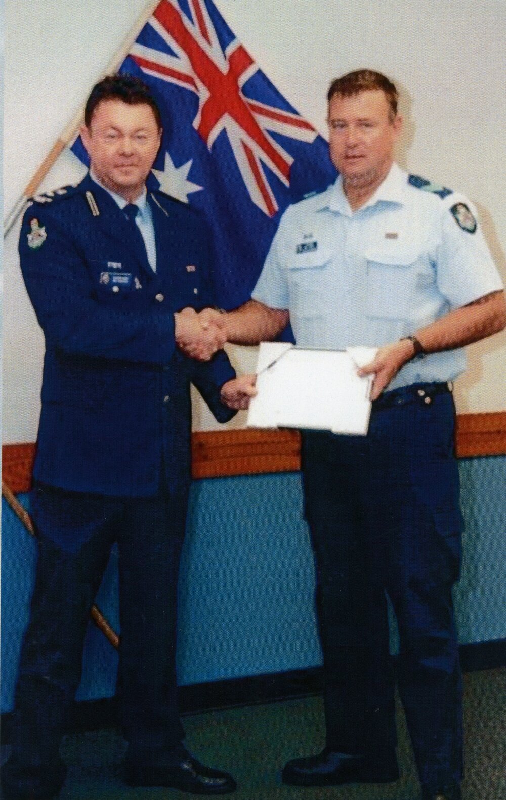 Award presentation, Queensland Police Service, Sergeant Mal Scott (r)