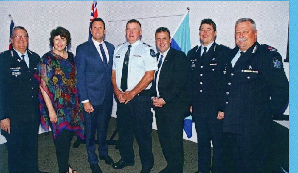 Inaugural Rotary Sunshine Coast Police Officer of the Year recipient Sergeant Mal Scott (c), Maroochydore River Golf Club, Bli Bli, 9 May 2018