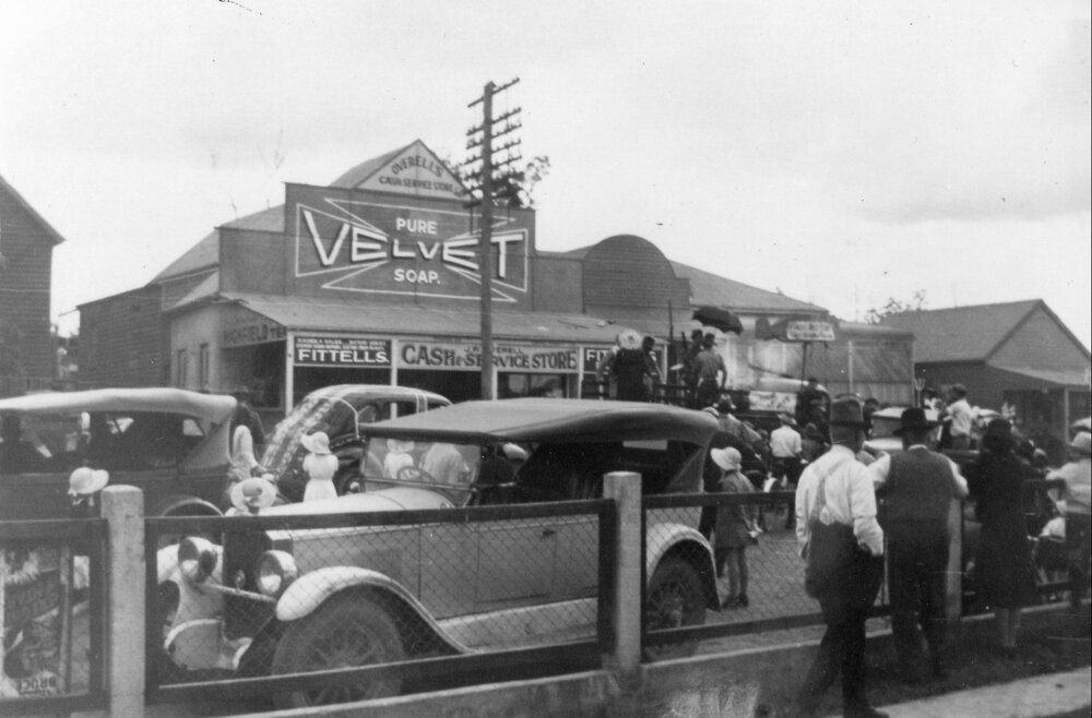 Participants and residents, Peace Parade, Reserve Street, Pomona, ca 1945