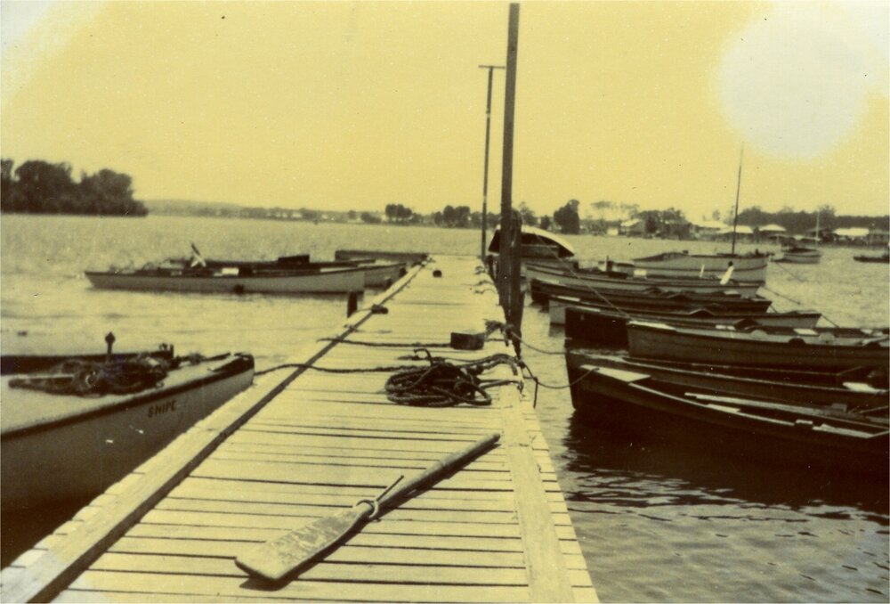 Moored boats, Parkyn Brothers Jetty, Tewantin, ca 1935