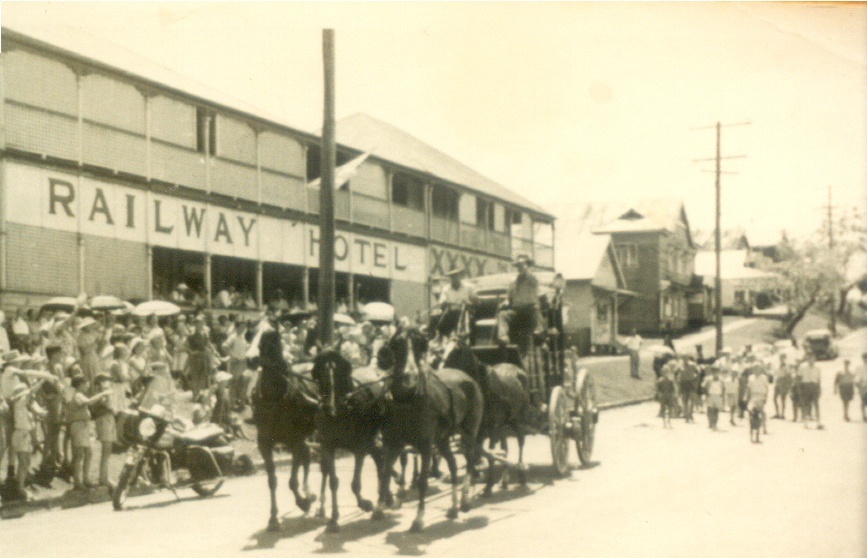 Parade participant, Queensland Centenary, King Street, Cooran, 1959