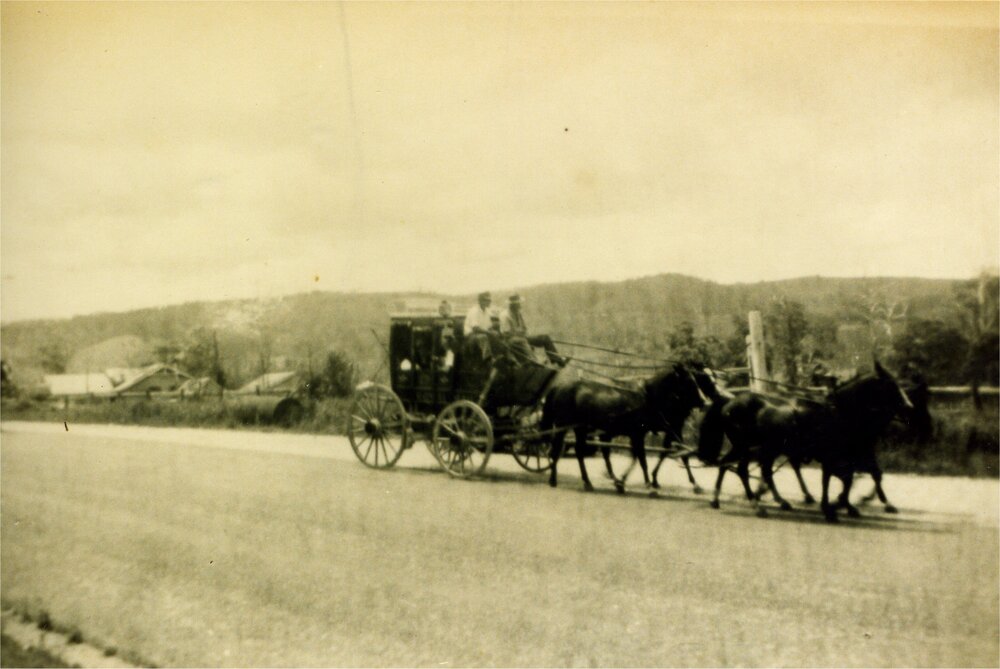 Cobb &amp; Co Coach, Parade participant, Queensland Centenary celebrations, King Street, Cooran, 1959
