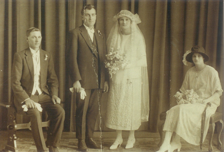 Wedding portrait, Percy Stjernqvist and Mary-Ann Baulch, St Saviour's Church, Laidley, 13 June 1925