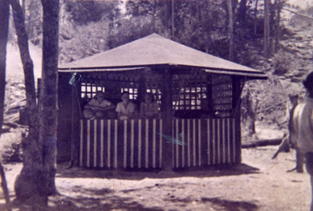 Ness Bunney, Ruth Playford and Ailsa Playford (l-r), Kiosk, Boreen Point, 1950s
