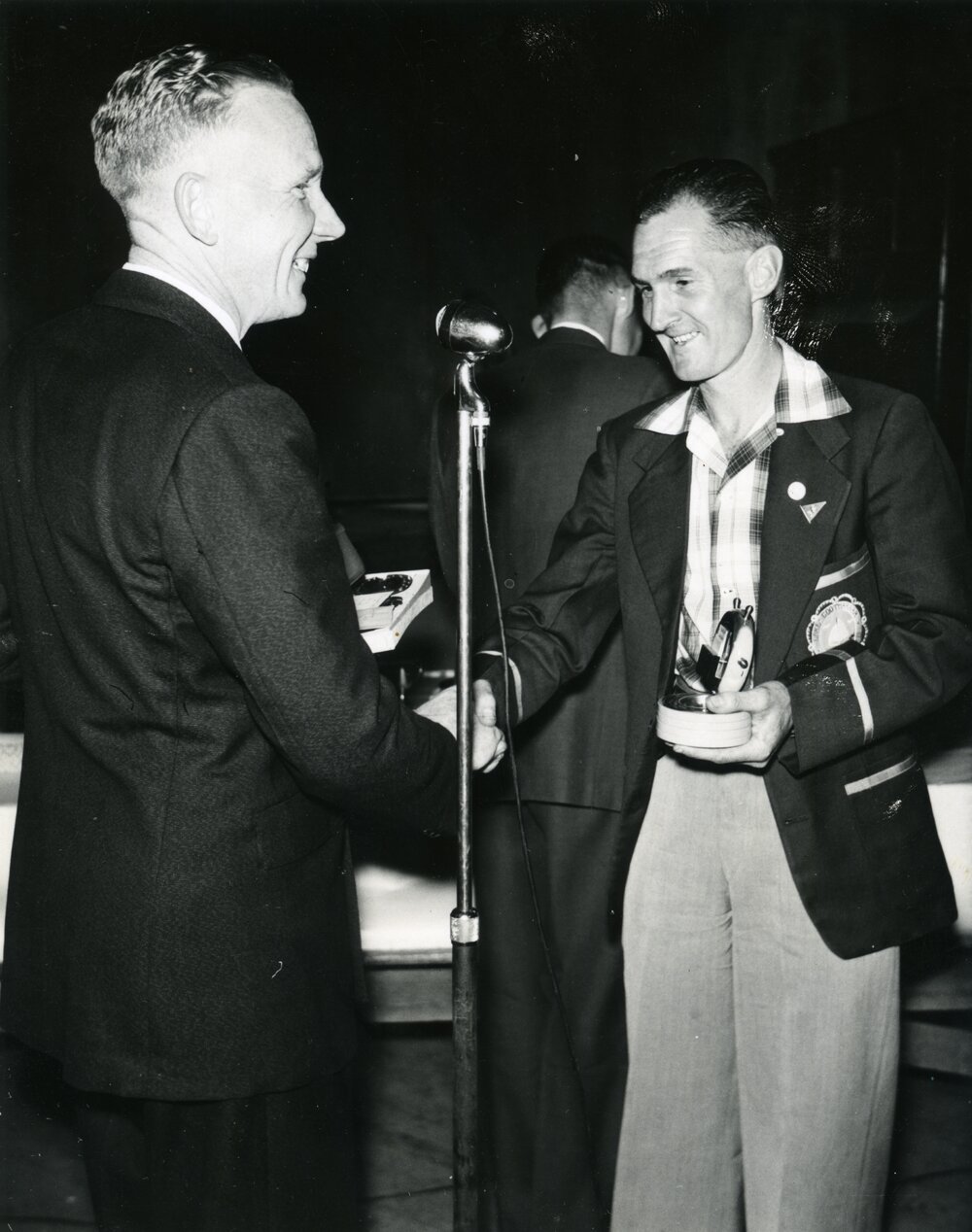 John Jeffery and Ken Otto (l-r), Lake Cootharaba Sailing Club, ca 1950s