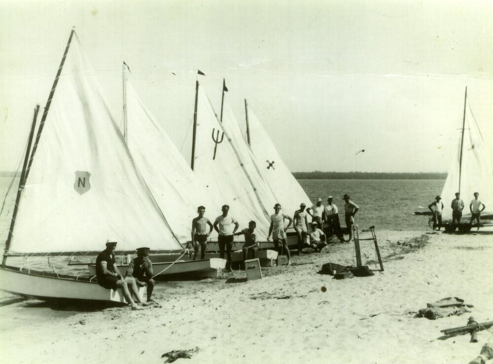 Members and boats, Lake Cootharaba Sailing Club, Boreen Point, ca 1950s