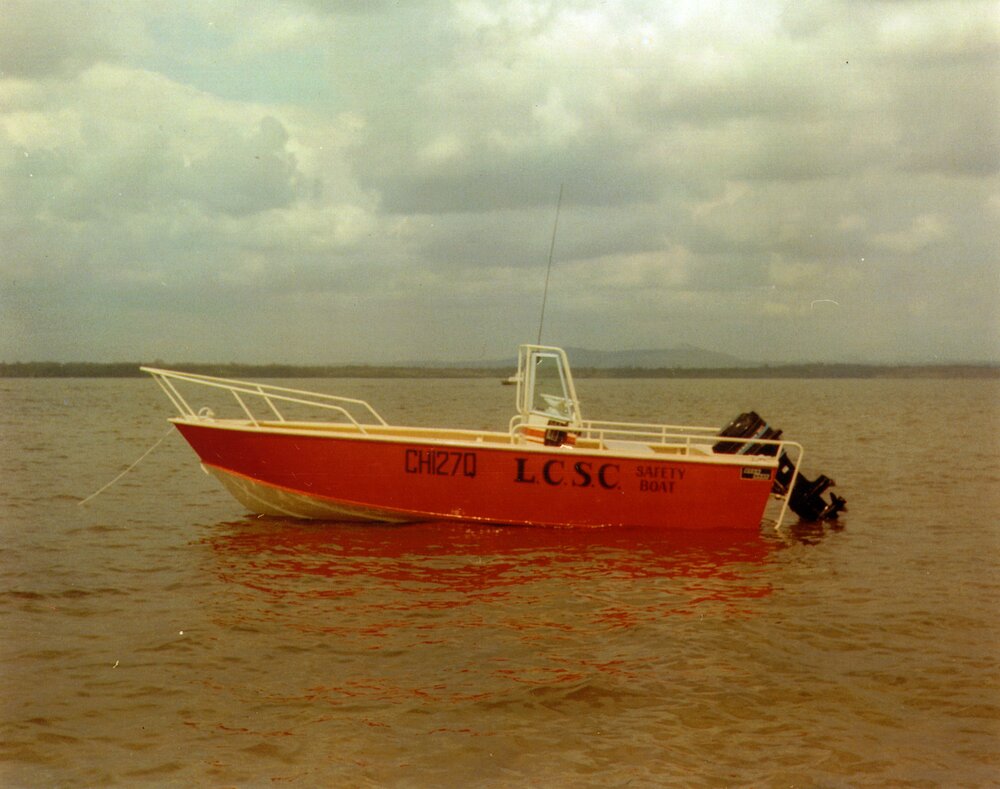 Safety boat 'Kabi', Lake Cootharaba Sailing Club, Lake Cootharaba, ca 1983