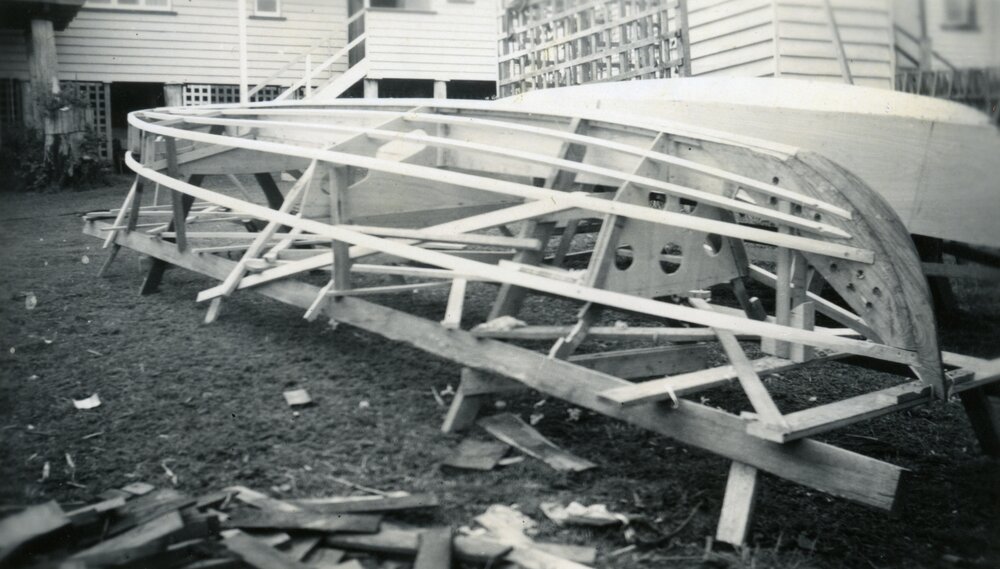 Under construction, Club dinghy and sailing canoe, Lake Cootharaba Sailing Club, 1957