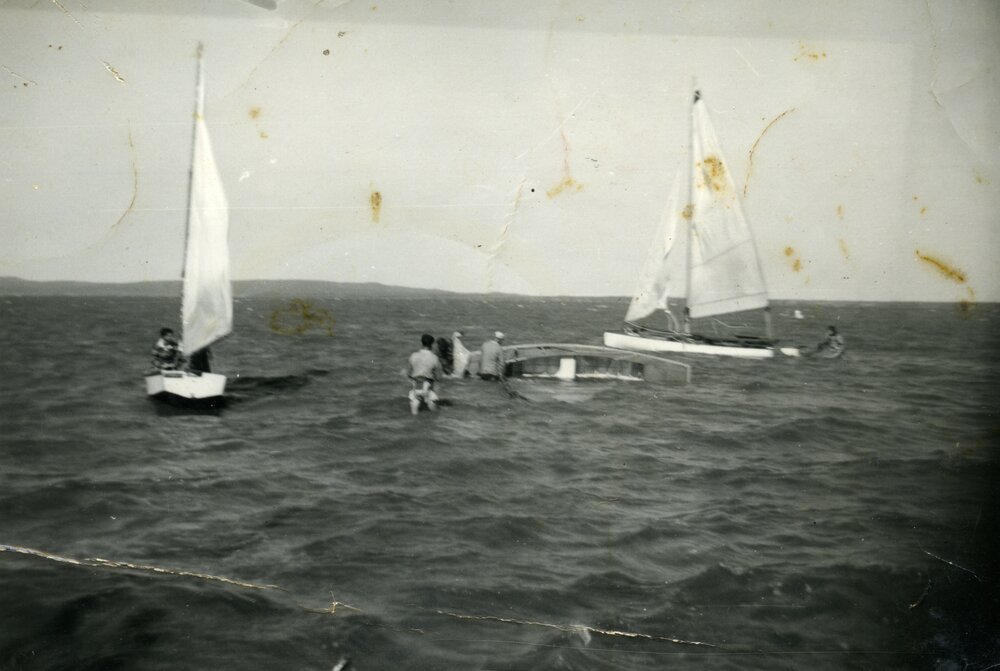 Capsized, Lake Cootharaba Sailing Club members, Lake Cootharaba