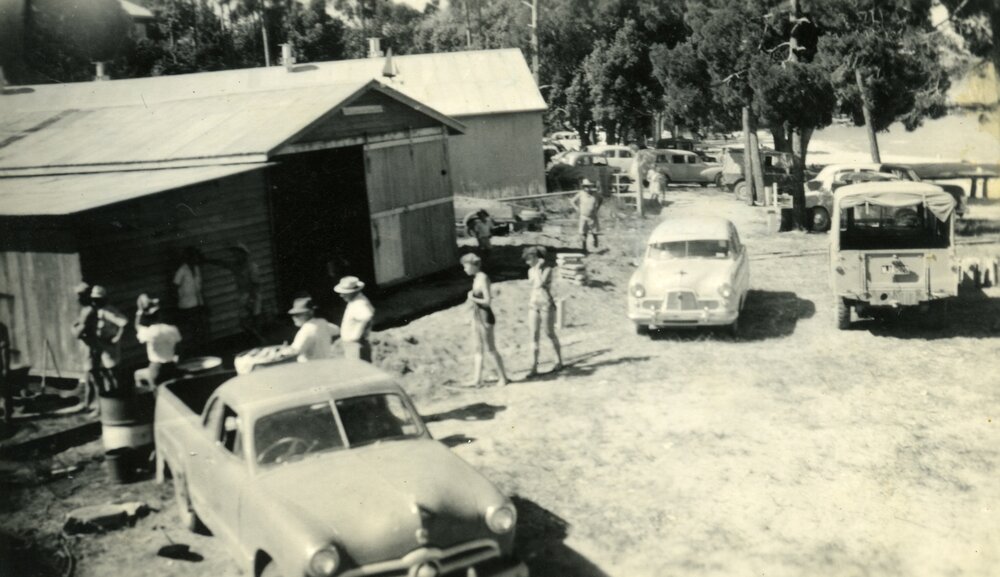 Laying clubhouse foundations, Lake Cootharaba Sailing Club, Boreen Point, 1 February 1960