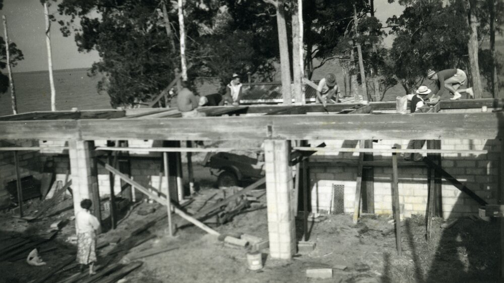 Clubhouse under construction, Lake Cootharaba Sailing Club, Boreen Point, May 1961