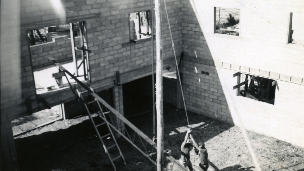 Under construction, Lake Cootharaba Sailing Clubhouse, Boreen Point, 1962