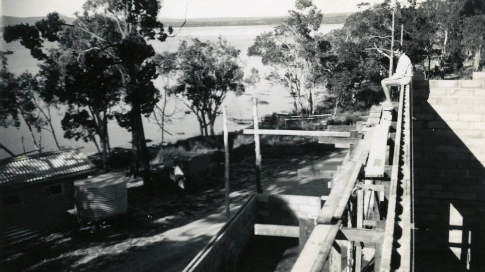 Under construction, Lake Cootharaba Sailing Clubhouse, Boreen Point, 1962