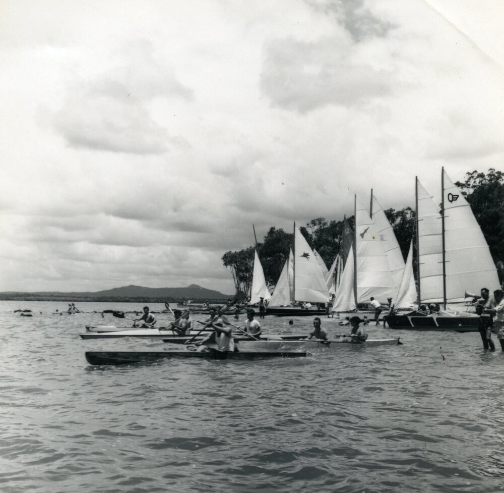 Watercraft, Lake Cootharaba Sailing Club members, Lake Cootharaba, ca 1950s