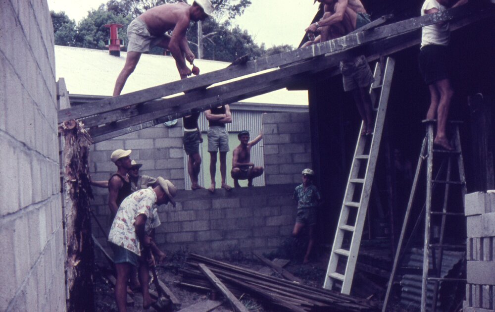 Clubhouse construction, Lake Cootharaba Sailing Club, Boreen Parade, Boreen Point, ca 1960