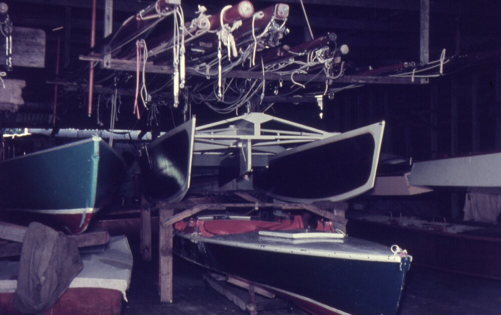 Boat storage, Lake Cootharaba Sailing Club, Boreen Point, ca 1960