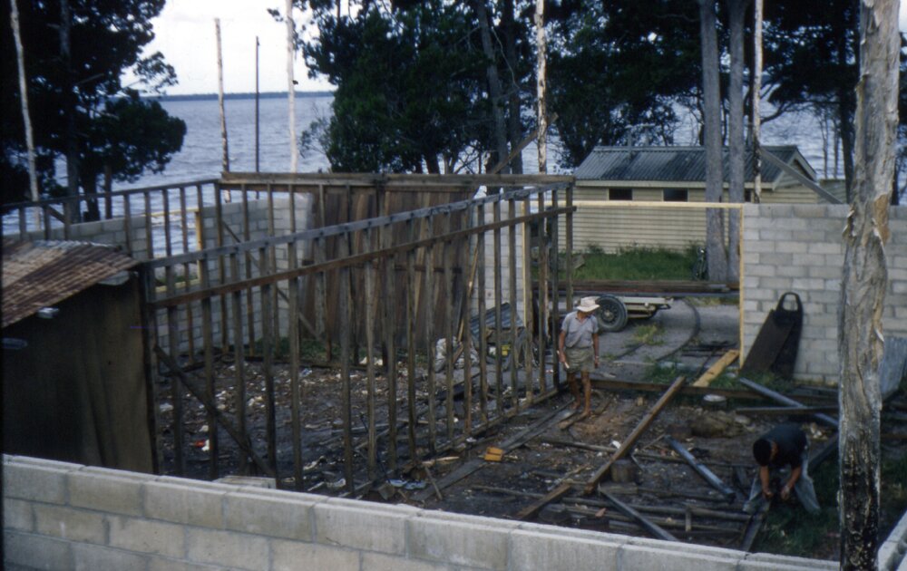 Clubhouse construction, Lake Cootharaba Sailing Club, Boreen Parade, Boreen Point, ca 1960
