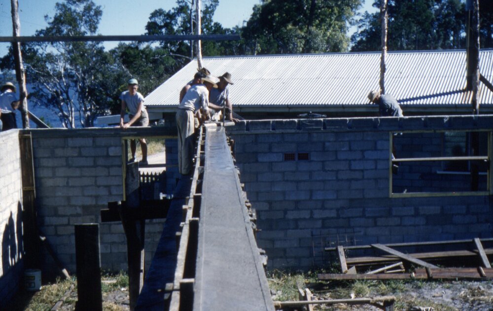 Clubhouse construction, Lake Cootharaba Sailing Club, Boreen Parade, Boreen Point, ca 1960