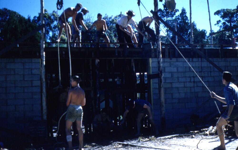 Clubhouse construction, Lake Cootharaba Sailing Club, Boreen Parade, Boreen Point, ca 1960