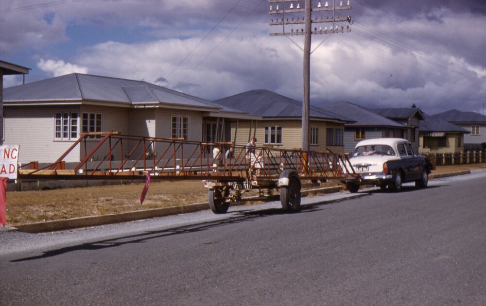 A long load, Clubhouse construction, Lake Cootharaba Sailing Club, ca 1960
