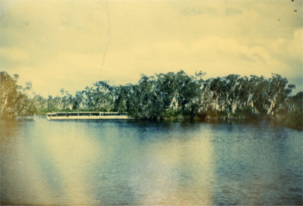 Timber barge, Noosa River, Noosa North Shore, 1955