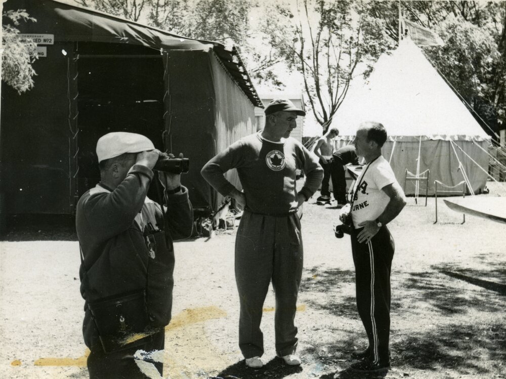 Canoe/Kayak athletes (Canadian team member centre), Olympic Games, Lake Wendouree, Ballarat, ca December 1956