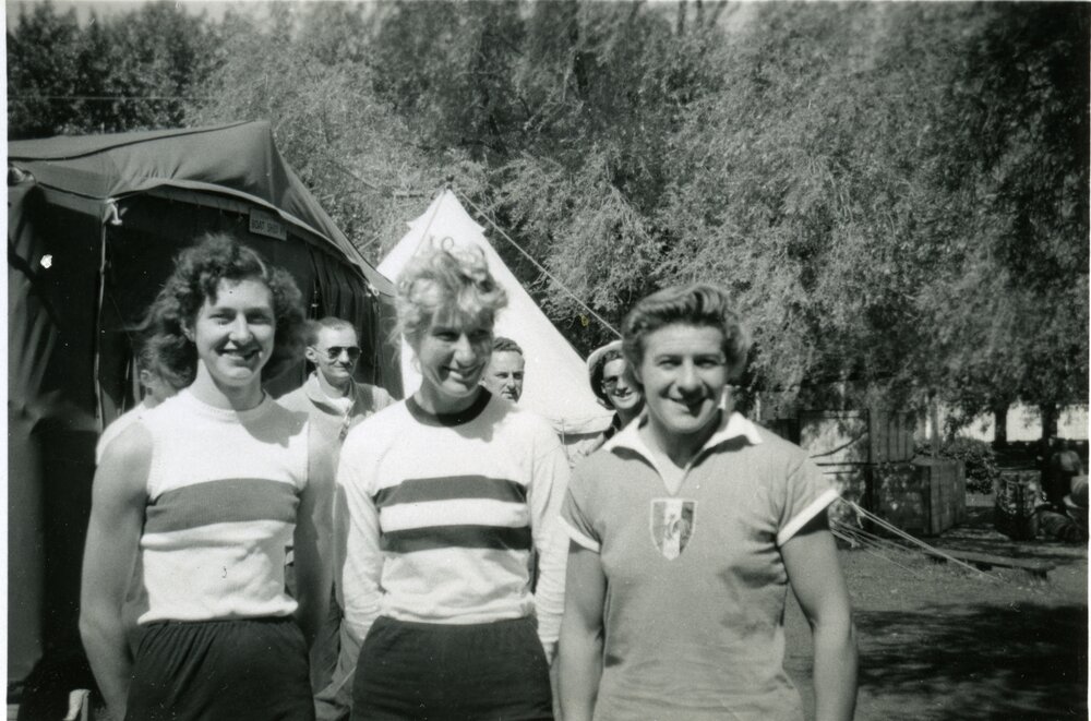 Canoe/Kayak athletes and support crew, Olympic Games, Lake Wendouree, Ballarat, ca December 1956 
