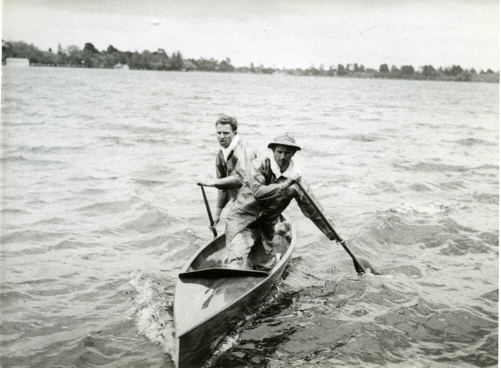 Bill Jones (rear) and Tom Oman, Australian Canoeing team, Olympic Games, Lake Wendouree, Ballarat, December 1956