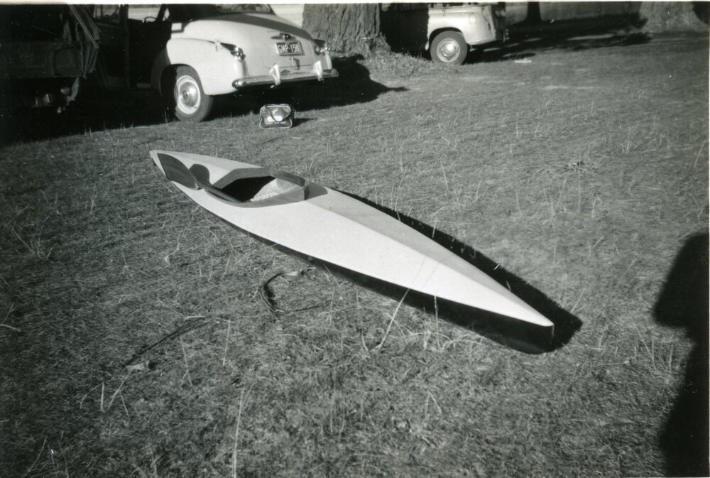 Fibreglass kayak, ca 1955