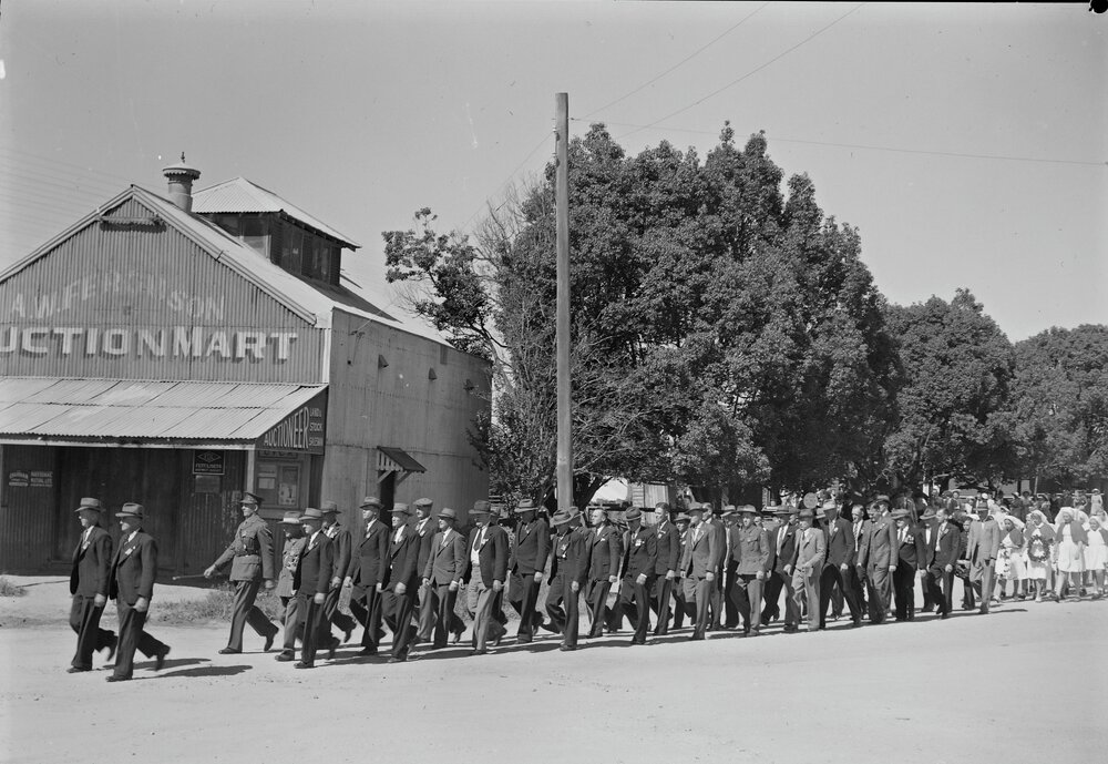 Anzac Day March, Maple Street, Cooroy, 25 April 1949