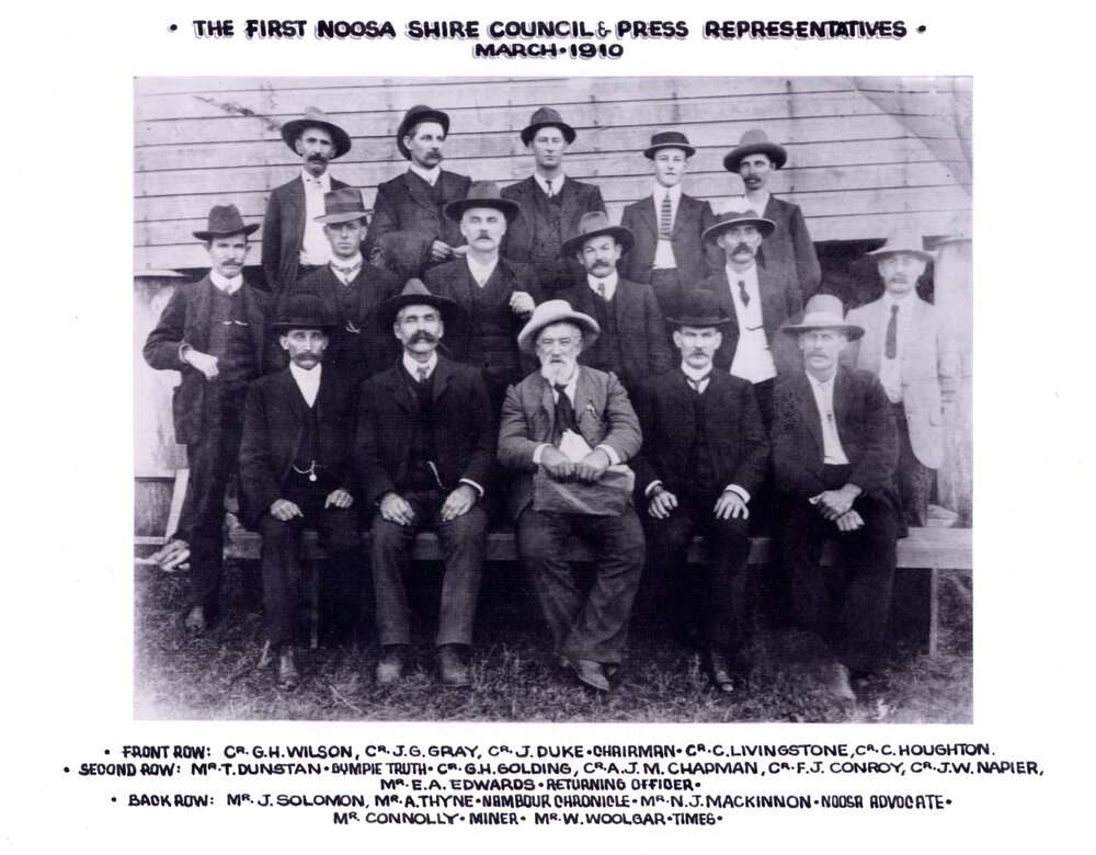 The first Noosa Shire Council and press representatives, Cooroy, 11 May 1910